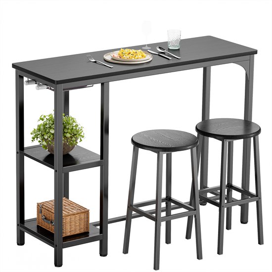 Xbro Bartafel met 2 Barkrukken – Industriële Bartafelset met 2 Planken en Glashouder – Ideaal voor Keuken, Woonkamer en Eetkamer