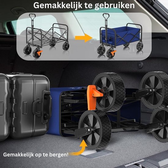 DailySupplies® Bolderkar Opvouwbaar Luchtbanden - Strandwagen - Bolderwagen - Blauw van DailySupplies — afbeelding 3