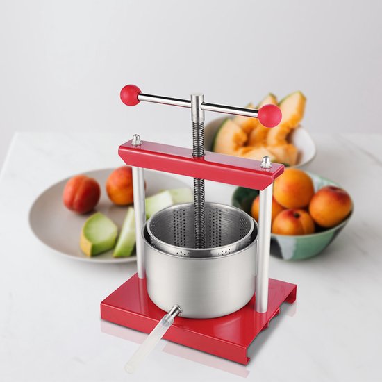 3L Handmatige Fruitpers - Appelsap, Druivensap & Groentesap - RVS Persmand, Eenvoudig Schoon te Maken, Rood/Zilver — afbeelding 3