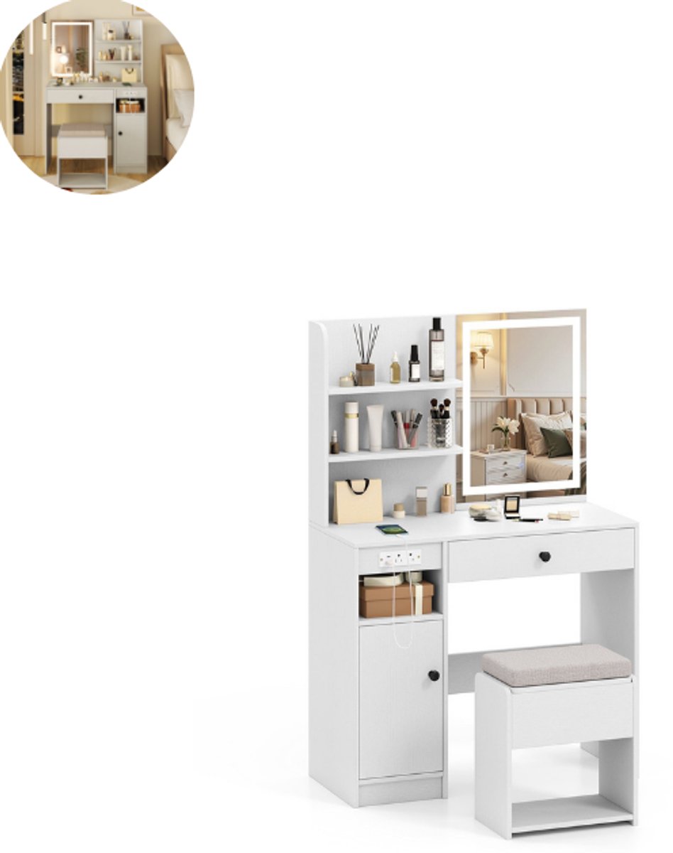 Kaptafel met spiegel en verlichting - Make up tafel - Make up - Toilettafel -Met lades - K