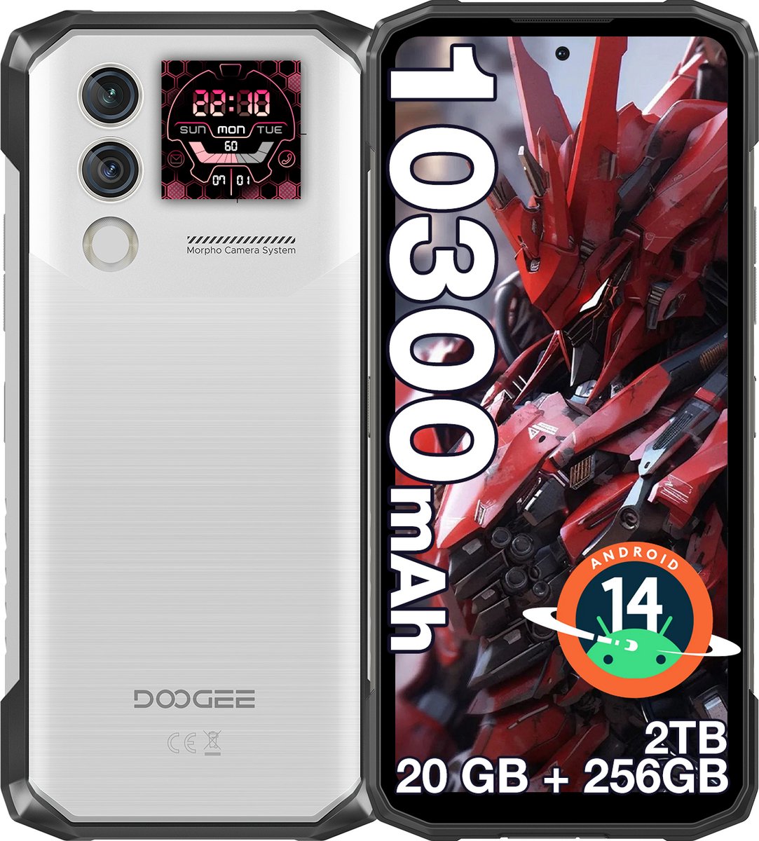 DOOGEE Blade10 Max Onbreekbare Mobiele Telefoon Android 15 Batterij 10300mAh 90Hz 6.56"HD 32GB + 256GB 50MP Camera,Zilver