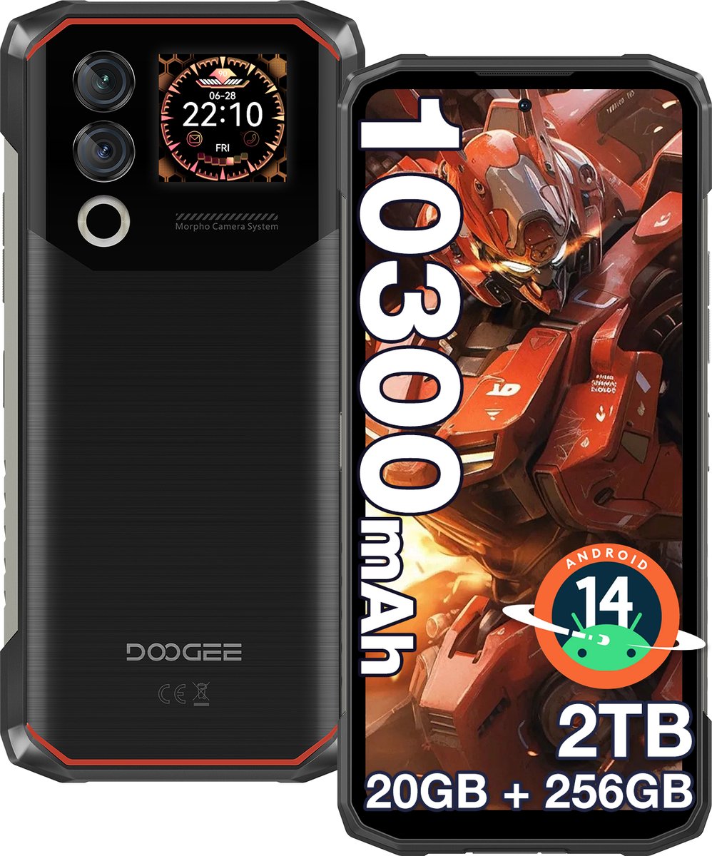 DOOGEE Blade10 Max Onbreekbare Mobiele Telefoon Android 15 Batterij 10300mAh 90Hz 6.56"HD 32GB + 256GB 50MP Camera,Zwart