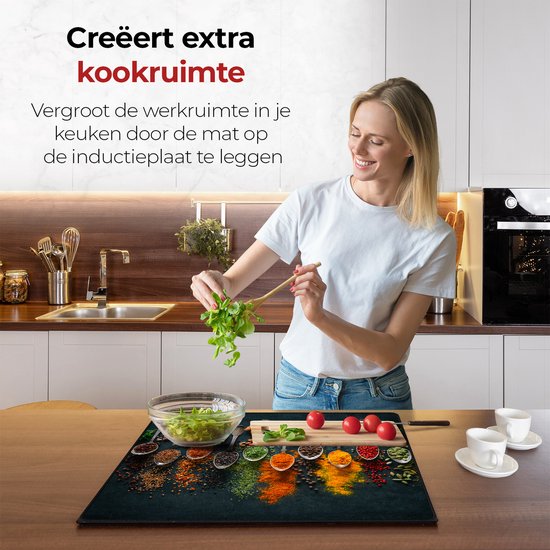 KitchyMist Inductie Beschermer 60x52 cm - Kruiden en Specerijen Lepels - Kookplaat Beschermer - Afdekplaat voor Kookplaat - Inductie Mat - Spatscherm Achterwand Keuken