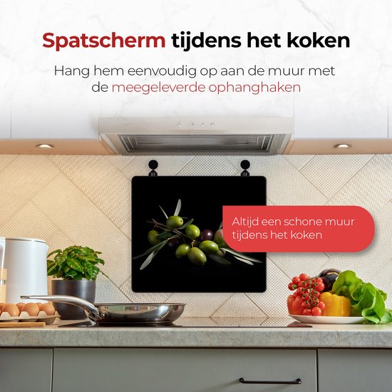 KitchyMist Inductie Beschermer 60x52 cm - Groene Olijven - Kookplaat Beschermer - Afdekplaat voor Kookplaat - Inductie Mat - Spatscherm Achterwand Keuken