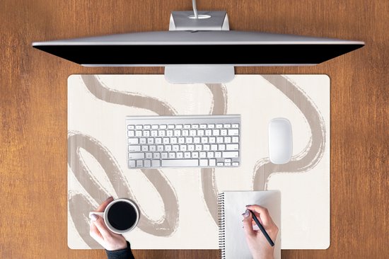 Muismat XXL 90x60 cm - Bureau onderlegger - Bureau mat Abstract - Moderne kunst - Beige - Bureaumat - Gaming mousepad xl - Bureaulegger groot - Computer deskmat