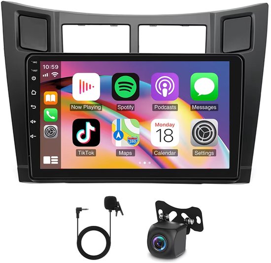 Autoradio-9 inch touchscreen autoradio voor Y-aris 2005-2011 4+64G met CarPlay Android Auto GPS-navigatie Android 15 autoradio met FM DSP Bluetooth Wifi SWC + AHD achteruitrijcamera