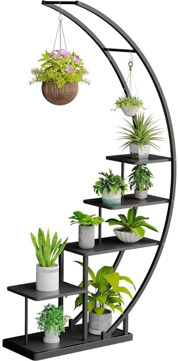 Plantentafel - Plantenstandaard voor Binnen - Plantenzuil - Zwart