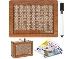 Spaarpot Volwassenen Houten Teller-Herbruikbare Spaarpot van Hout met Spaardoel en Nummers om te Controleren-Helpt Kinderen en Volwassenen De Gewoonte om te Sparen aan 10000 Euro