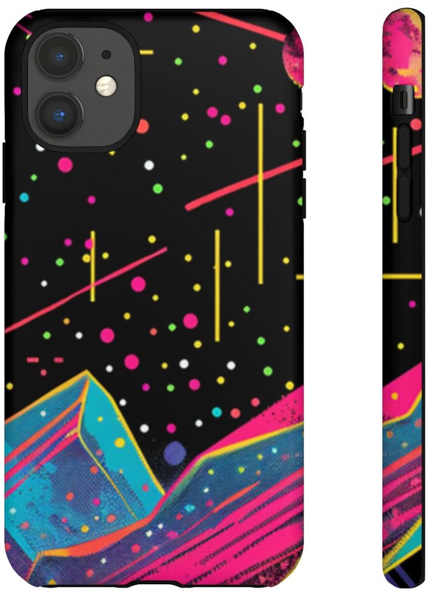 Neon Kosmisch Landschap met Planeten en Zon – Telefoonhoesje Geschikt voor iPhone 11