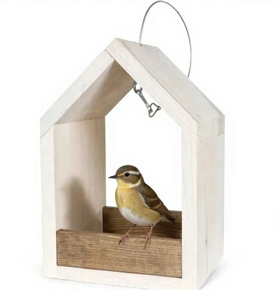 Mangeoire à oiseaux suspendue avec fil métallique et fixation pour boules de graisse - White délavé/noyer