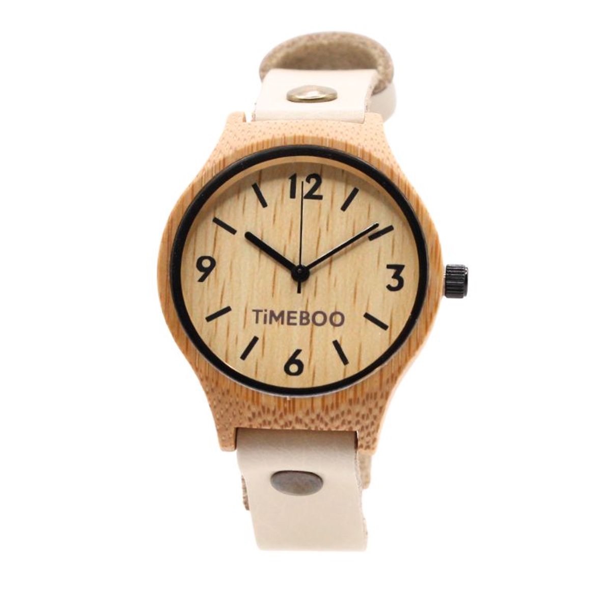 Timeboo horloge Twist | Bamboe houten horloge | dames - leer - Creme - met cijfers