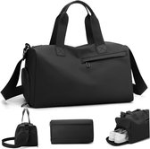RAINSMORE Sporttas voor heren, grote reistas, 40 liter, 55 l, weekendtas, met schoenenvak, nat vak, waterdicht, gymtas, reistas, saunatas, zwart/grijs, zwart, 55L, Sportief