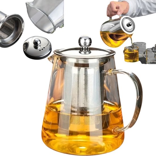 Culinique Premium Glazen Theepot 1300ml met RVS Infuser