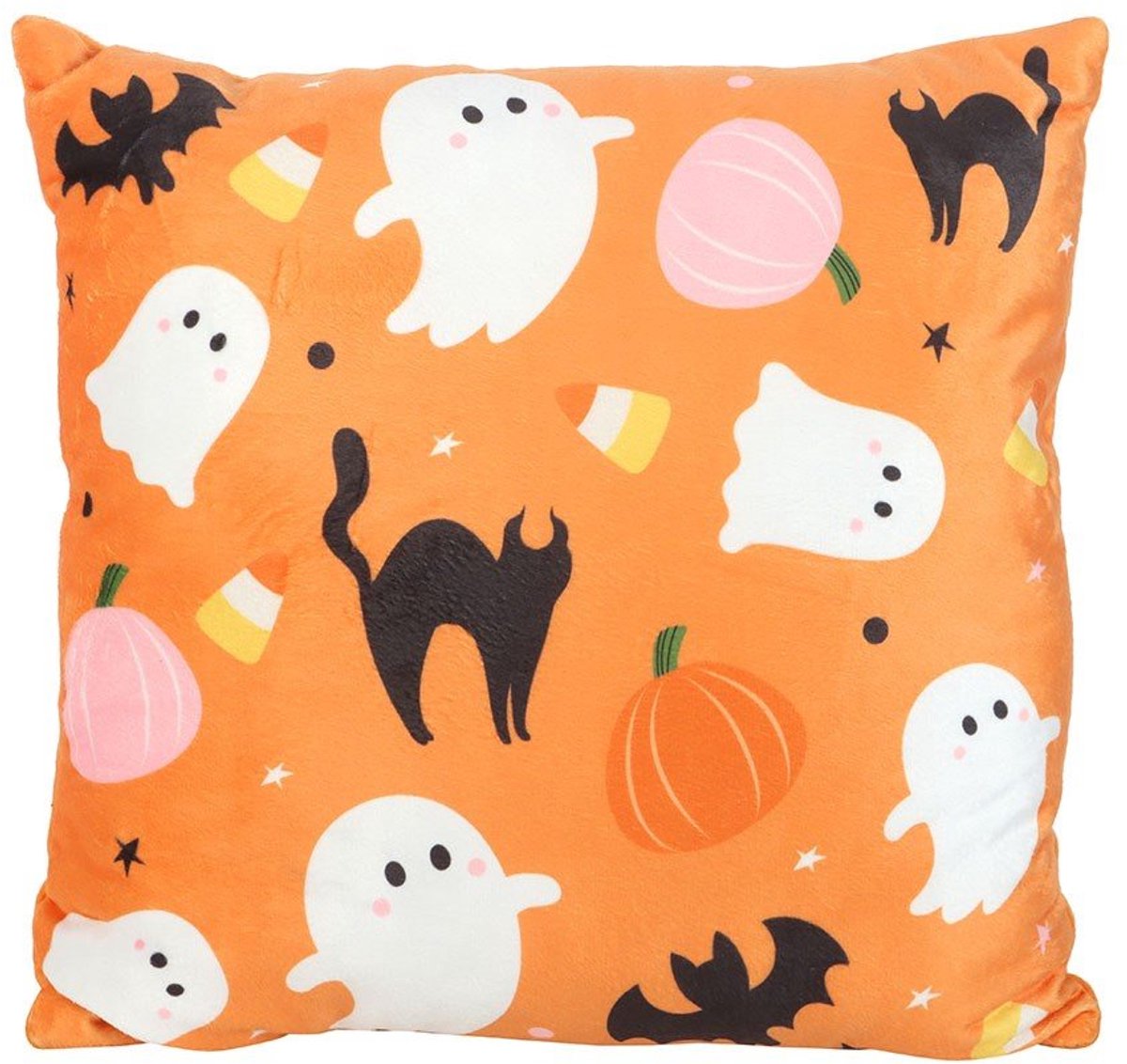 Halloween Sierkussen 40x40 cm – Spookjes, Pompoenen en Vleermuizen – Oranje – Halloween Decoratie