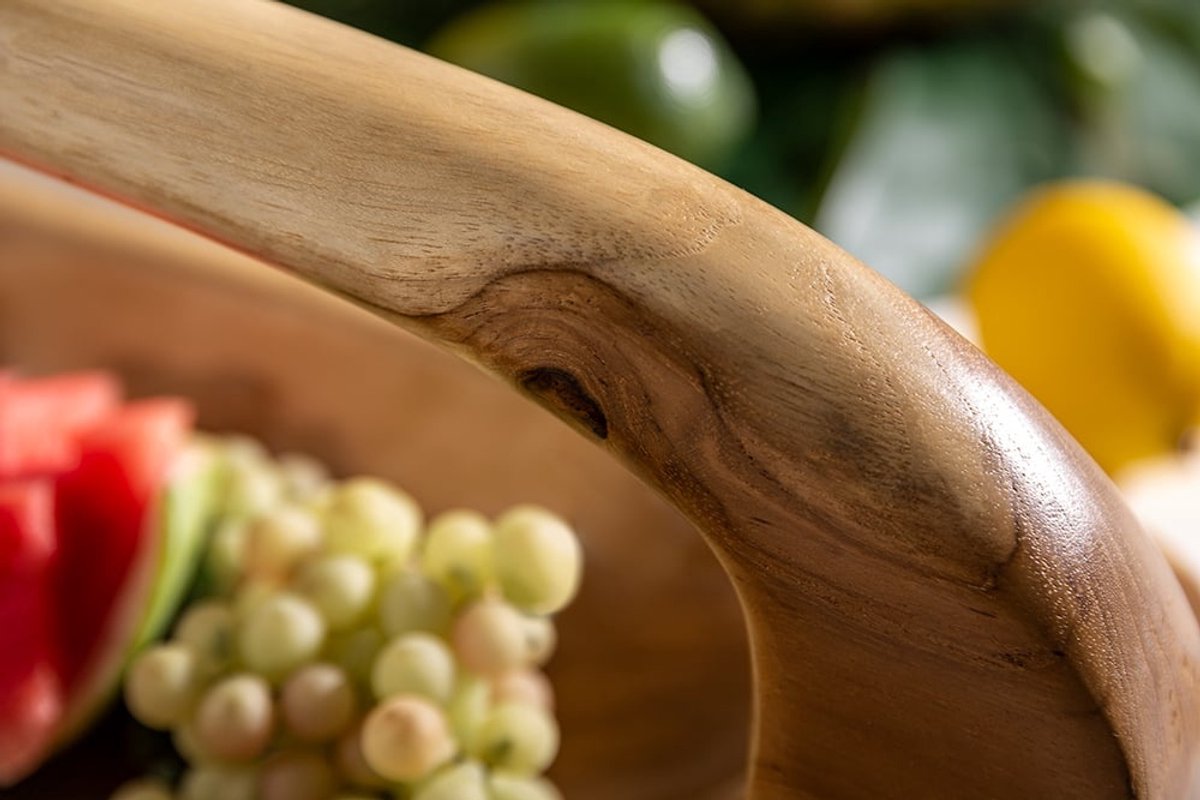 Massief houten kom BALI 60cm teakhout met natuurlijke nerf handvat - 36152