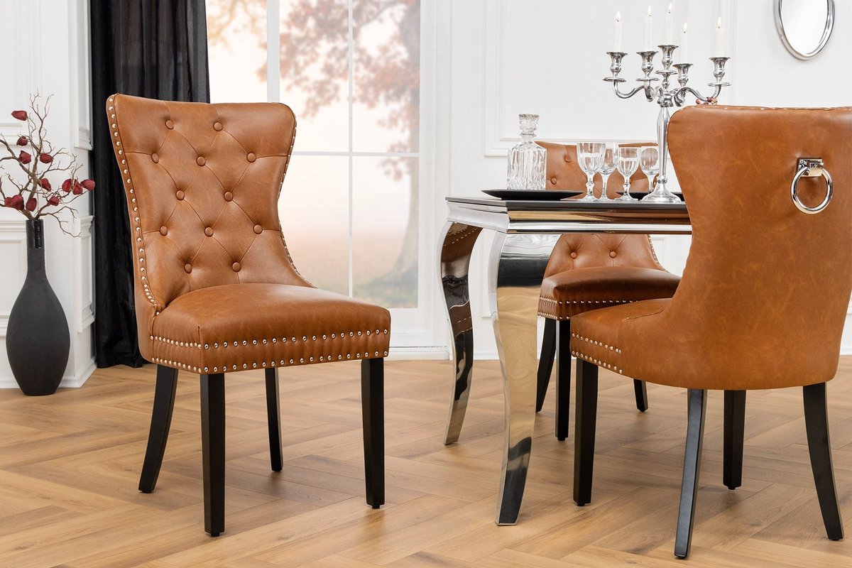 Chesterfield Stoel CASTLE Bruin Kunstleer Zwart Massief Hout met Comfort Handvat - 44586