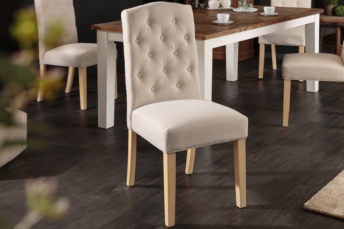 Invicta Interior Elegante stoel CASTLE beige met Chesterfield stiksels in landelijke stijl - 40070 Zie omschrijving