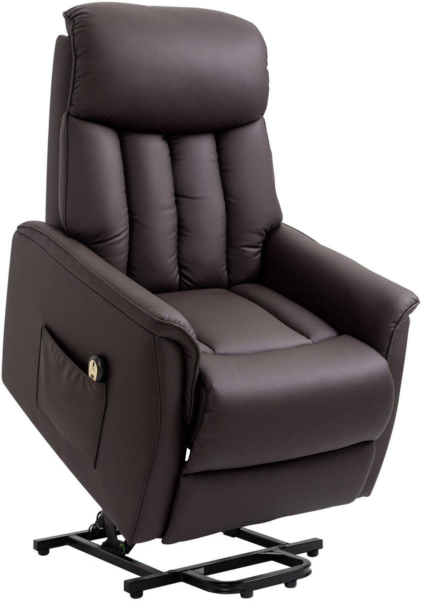 Merax Elektrische Sta-Op Stoel – Bruin Kunstleer – Fauteuil met Sta op en Ligfunctie – Relaxfauteuil met Afstandsbediening en Voetensteun