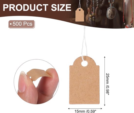 BSITSSS 500 Pièces Étiquettes Prix Kraft 25x15mm Avec Ficelle - Étiquettes Cadeau Pour Bijoux Et Vêtements