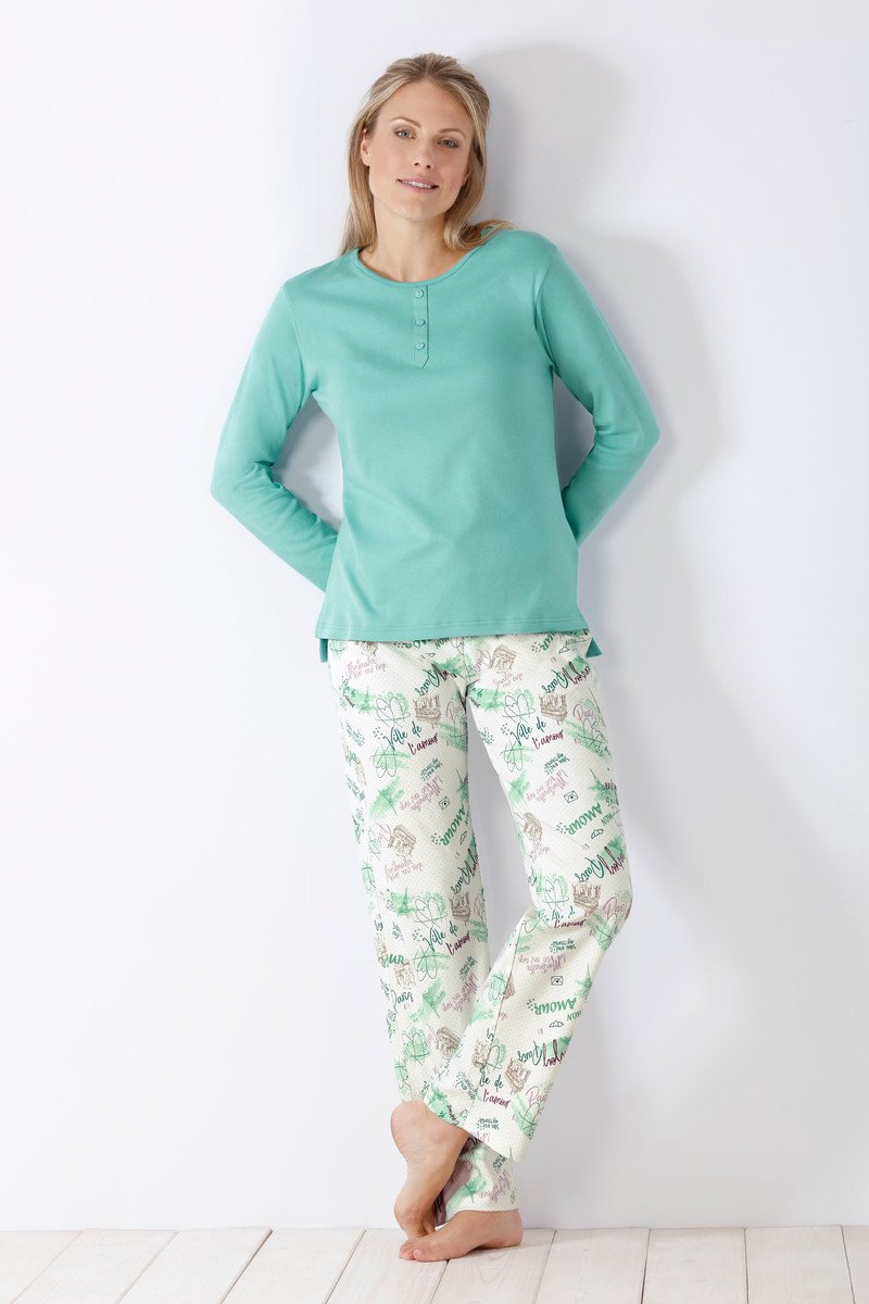 Hajo Turquoise Paris dames pyjama Hajo - Blauw - Maat - 52/54