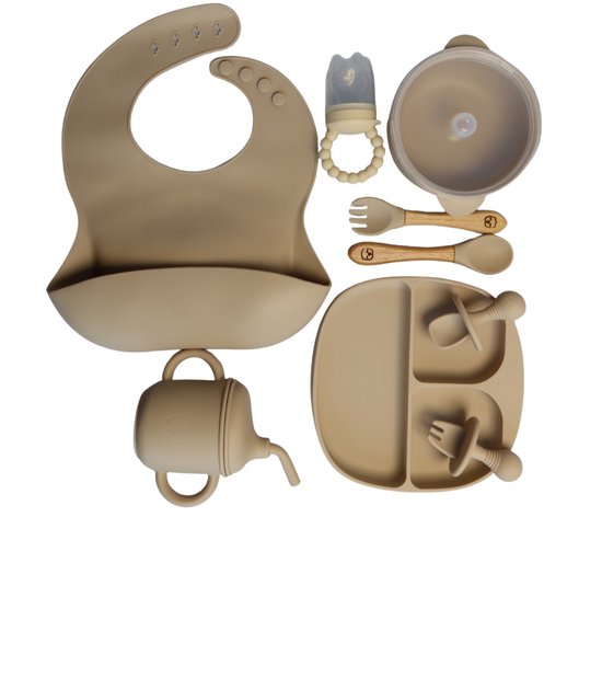 The Baby Supply 9-delig Kinderserviesset Beige – Veilig, Duurzaam & Ideaal voor Zelfstandig Eten