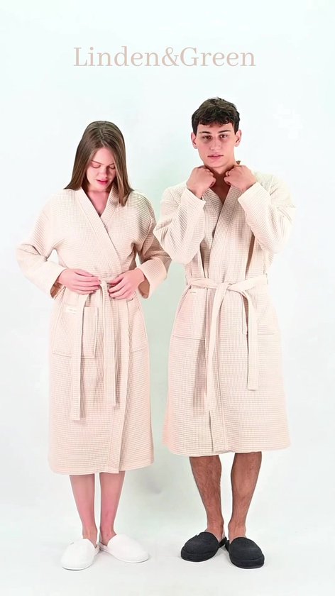 PandaHome - Badjas Unisexe - Badjas Gaufré 100% Katoen - L - Pierre - Gaufre en Katoen - Kimono - Badjas Femme - Peignoir Homme - Badjas Badjas et Homme - L