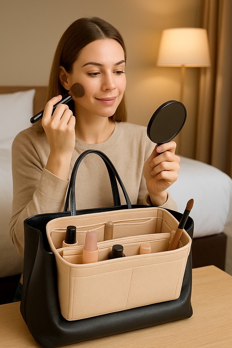 Wakiki - Altijd Handig! - Tas Organizer bag in bag - Opbergtas in tas - B14xL30xH17cm - Beige - Large - Vilt