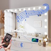Royals Hollywood Spiegel 100x70CM - Bluetooth Speakers - 20x Led Lampen - USB + USB-C Oplaadpoort - 10x vergroting - 3 lichtstanden - Dimbaar - Smart Touch - Hollywood spiegel met verlichting - Spiegel met verlichting - Make Up Spiegel - Visagie