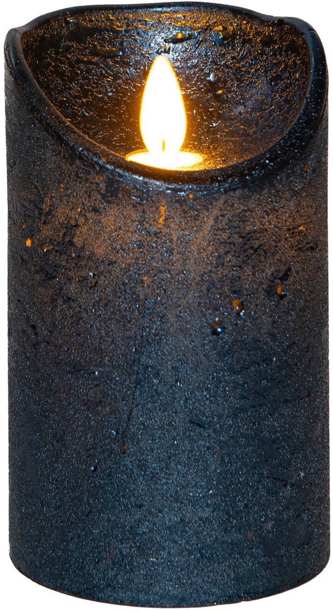 Anna's Collection Led kaars/stompkaars - metallic blauw - wax - H12,5 x D7,5 cm - bewegende vlam Donkerblauw