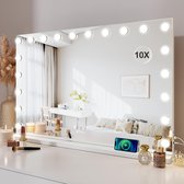 Royals Hollywood Spiegel 100x70CM - 20x Led Lampen - USB + USB-C Oplaadpoort - 10x Vergroting - 3 lichtstanden - Dimbaar - Smart Touch - hollywood spiegel met verlichting - Spiegel met verlichting - Make Up Spiegel - Visagie