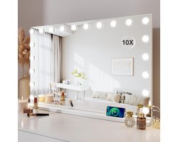 Famihomii 1X/20X vergrotingsspiegel, oplaadbare make-upspiegel met verlichting, 17,8 cm cosmeticaspiegel met driekleurig licht en traploze dimming, dubbelzijdige reisspiegel met licht (wit