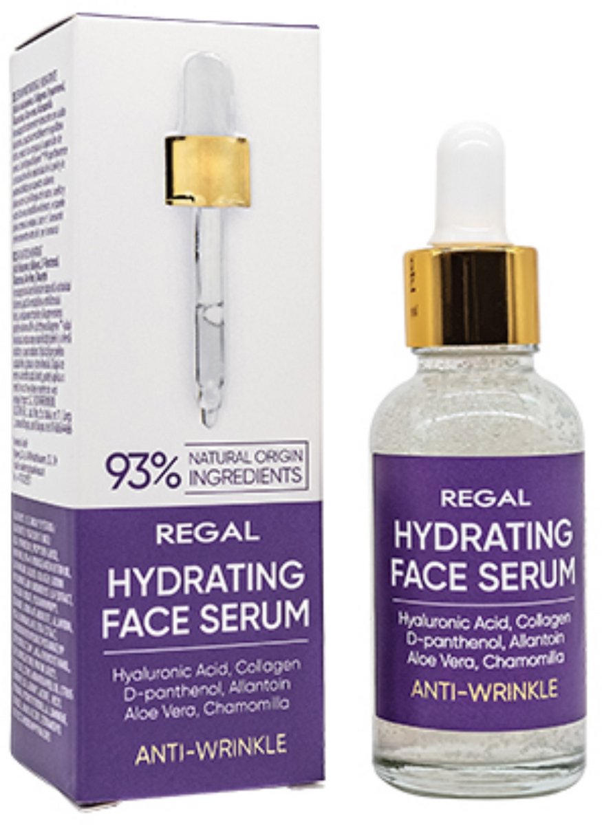 Regal Hydrating Face Serum – Anti Rimpel & Hydraterend Gezichtsserum – met Hyaluron & Collageen – 93% natuurlijke ingrediënten – 30ml