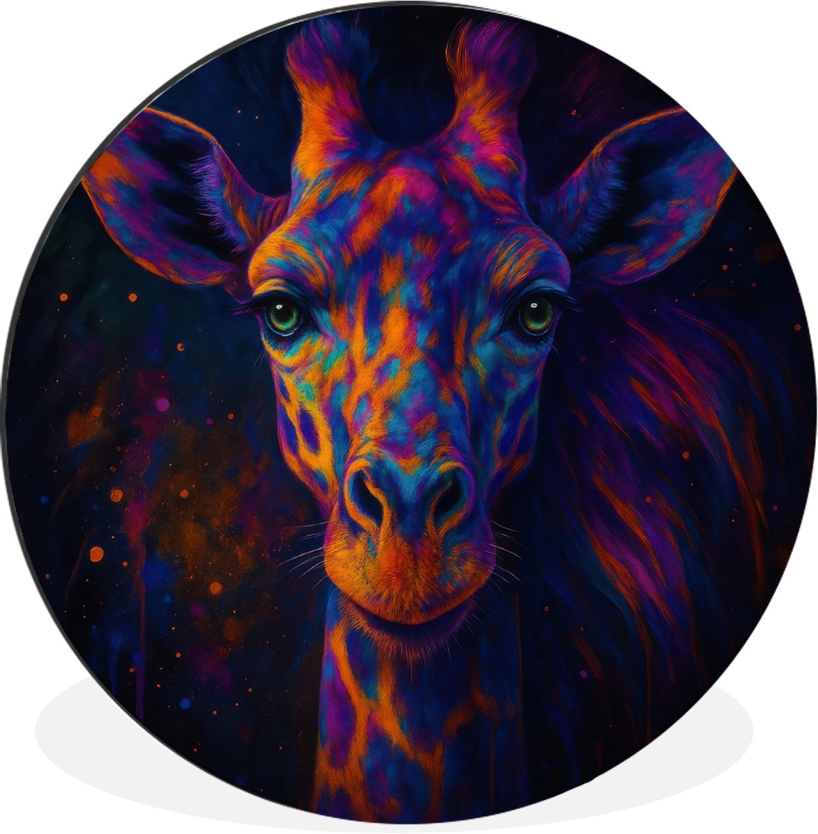 WallCircle Wandcirkel - Muurcirkel - Giraffe - Gekleurd - Verfspatten - Aluminium - Dibond - 140x140 cm - Binnen en Buiten