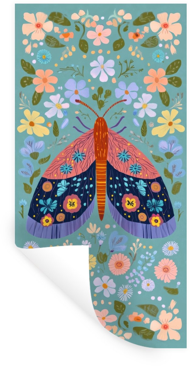 Muurstickers - Sticker Folie - Vlinder - Sierlijk - Bloemen - Bladeren - 40x80 cm - Plakfo