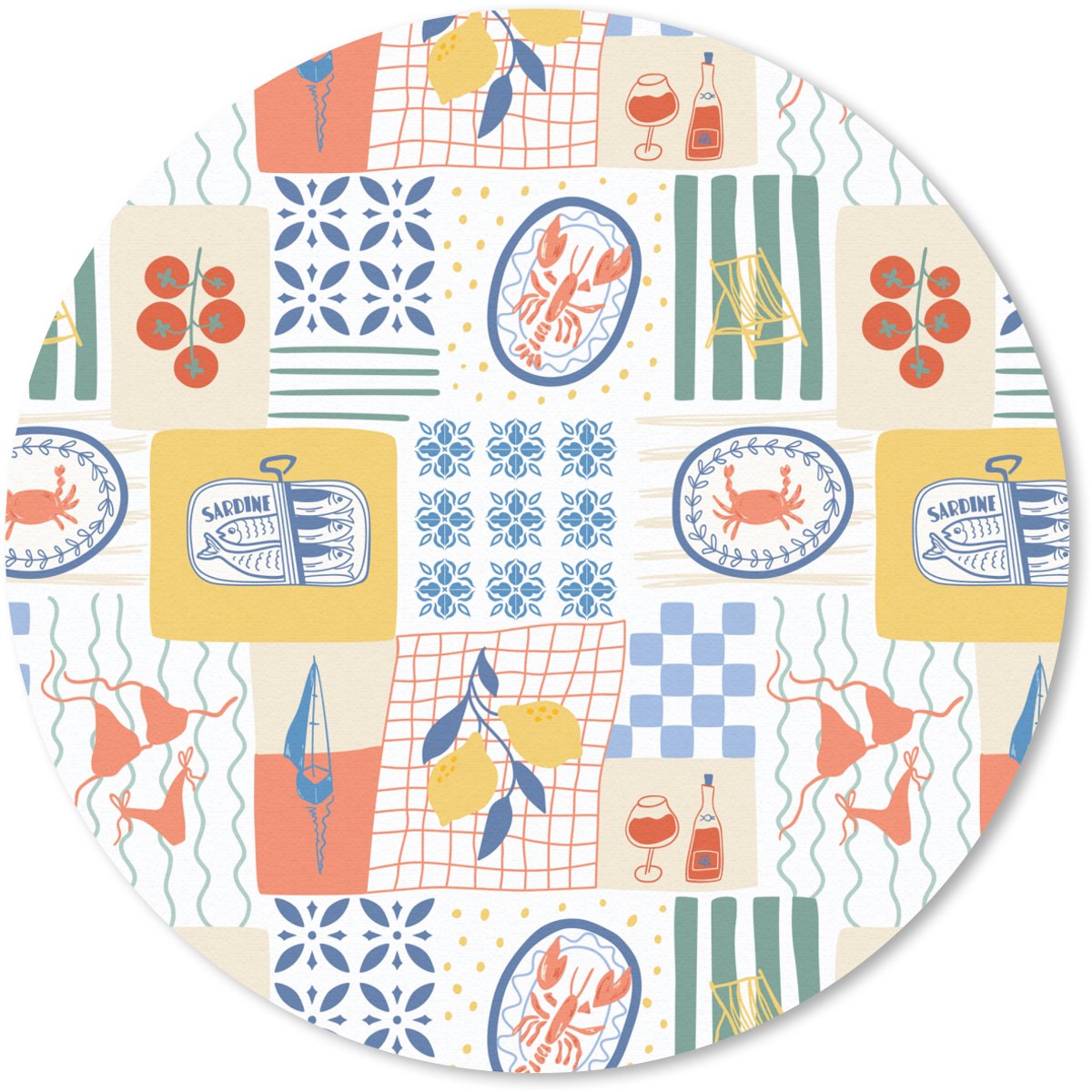 Muismat rond 50x50 cm - Mousepad Zee - Sfeer - Mozaïek - Wijn - Ronde muismatten