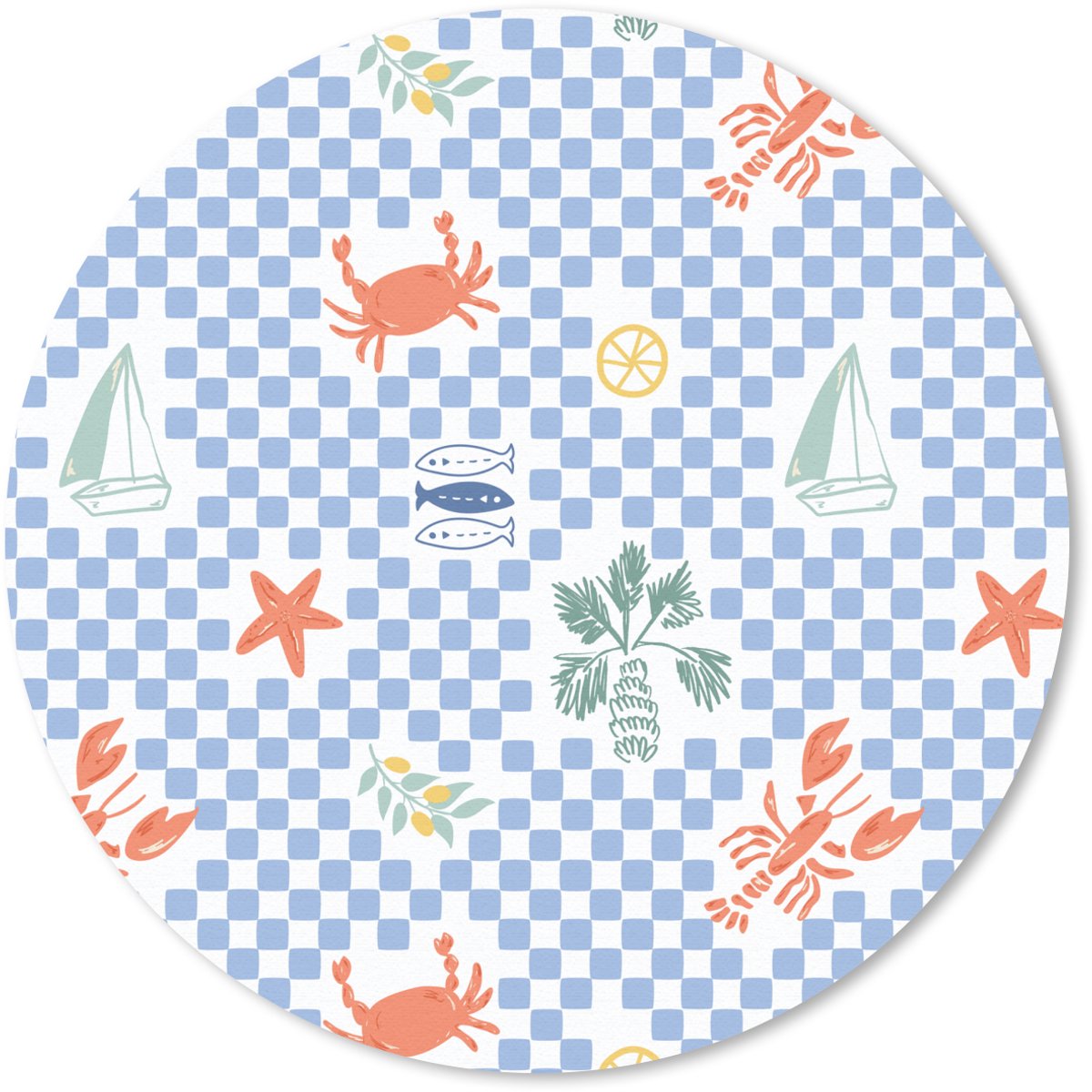 Muismat rond 50x50 cm - Mousepad Zee - Sfeer - Zeilboot - Blauw - Ronde muismatten