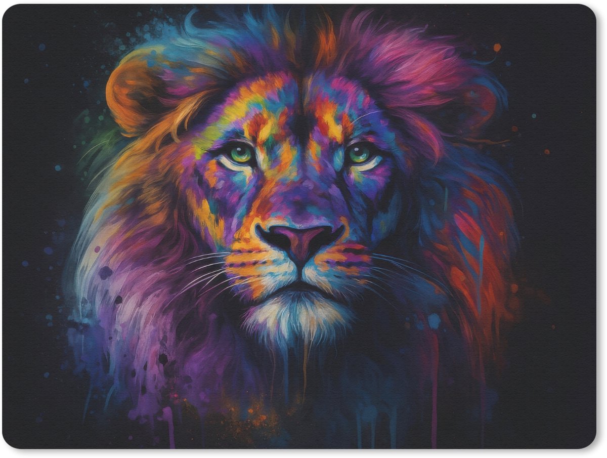 Muismat 23x19 cm - Mousepad Leeuwenkop - Felgekleurd - Abstract - Muismatten