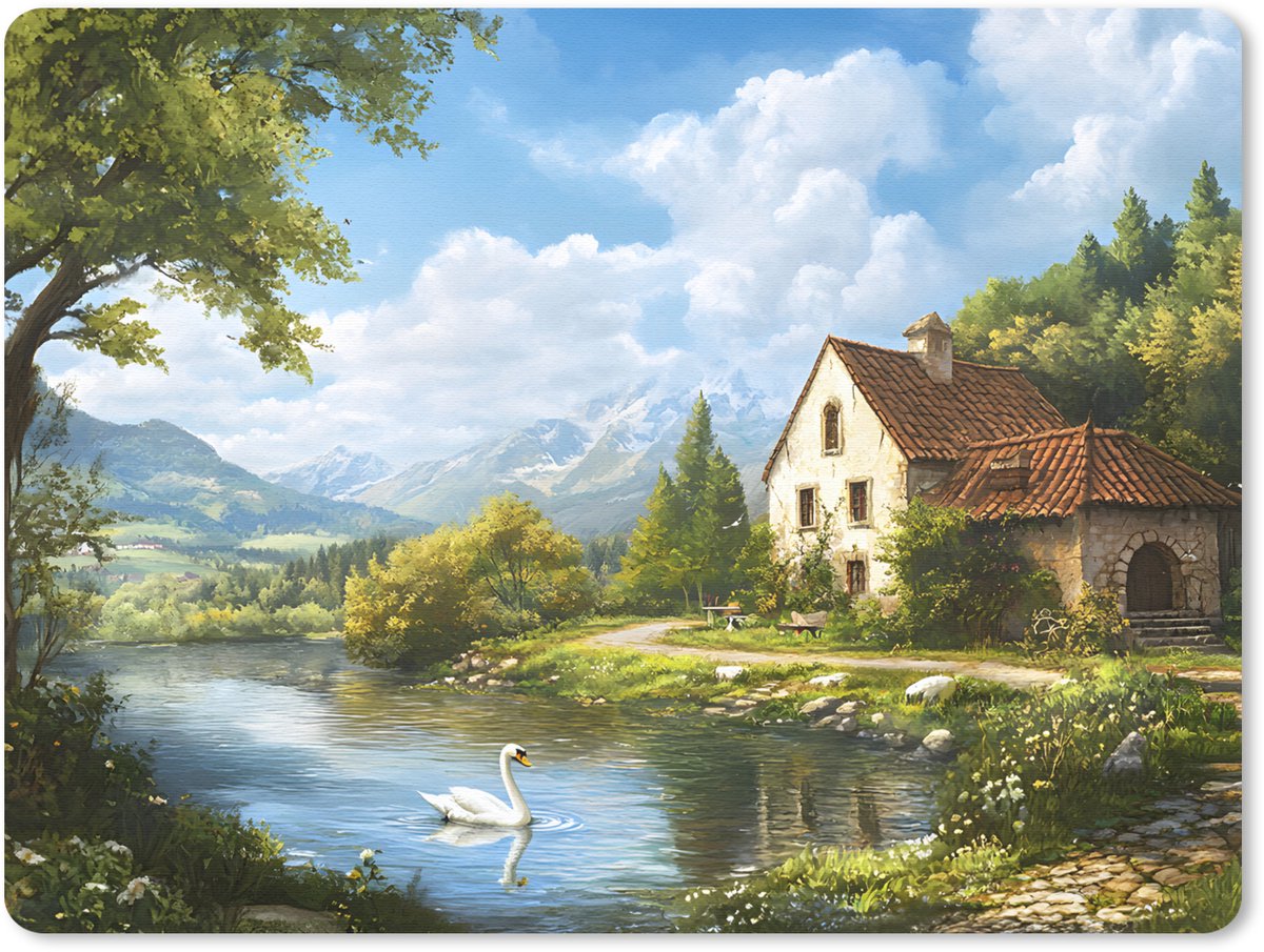 Muismat 23x19 cm - Mousepad Zwaan - Bomen - Rust - Muismatten
