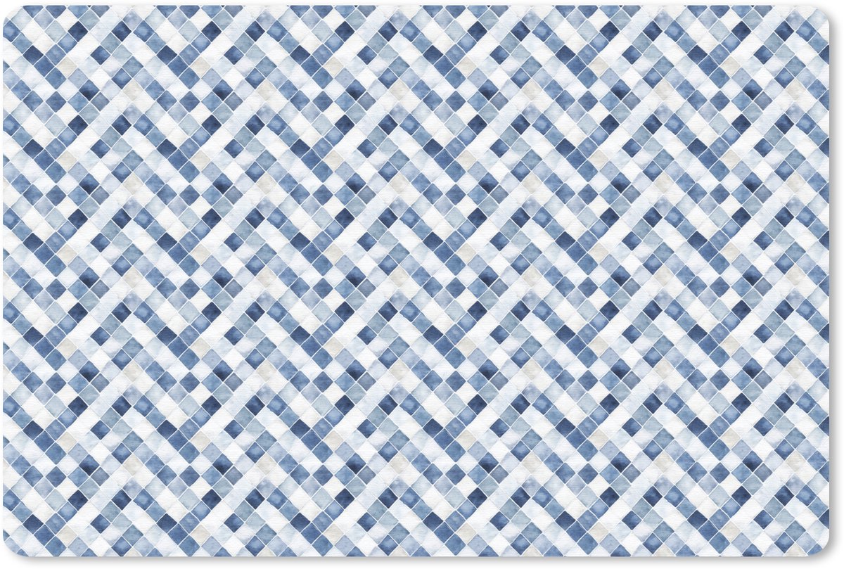 Muismat 27x18 cm - Mousepad Diamant - Patroon - Blauw - Wit - Muismatten