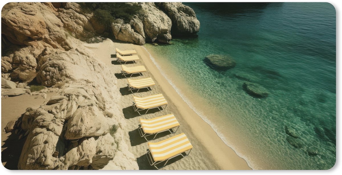 Muismat XXL 120x60 cm - Bureau onderlegger - Bureau mat Strandbedden - Zee - Stenen - Baai - Bureaumat - Gaming mousepad xl - Bureaulegger groot - Computer deskmat