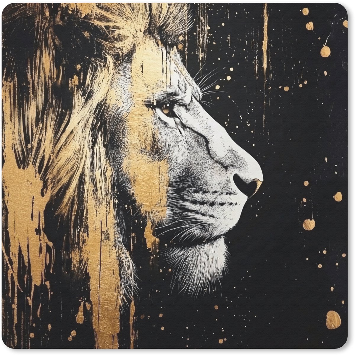 Muismat 20x20 cm - Mousepad Portret - Leeuw - Abstract - Goud - Muismatten