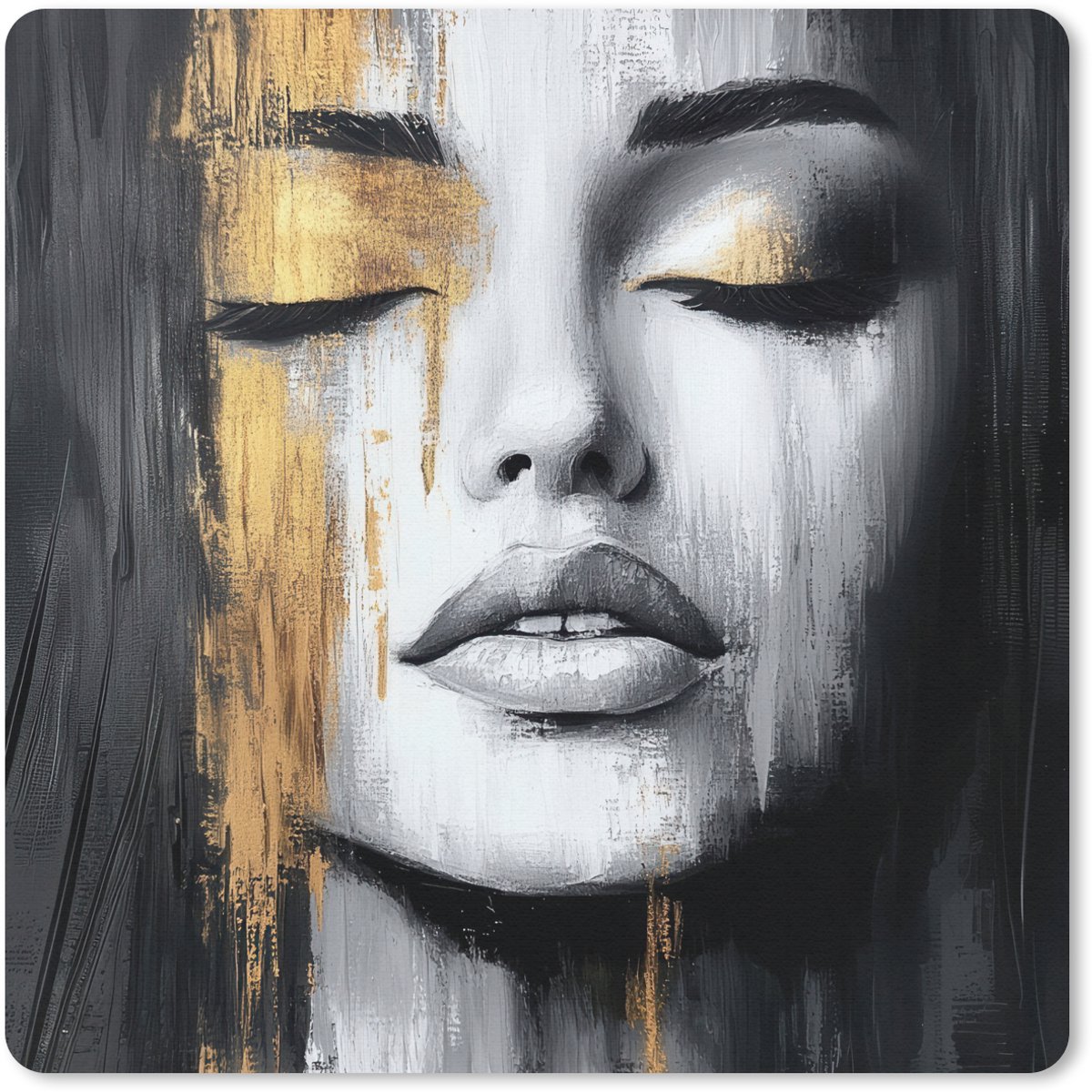 Muismat 20x20 cm - Mousepad Gezicht - Vrouw - Penseelstreken - Abstract - Muismatten
