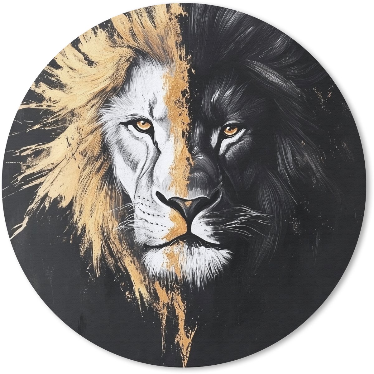 Muismat rond 40x40 cm - Mousepad Leeuw - Gesplitst - Zwart - Lijn - Ronde muismatten