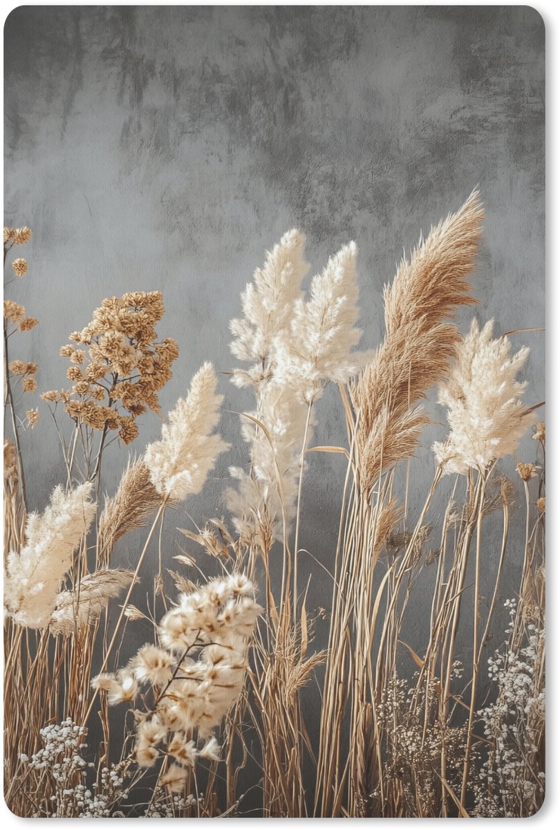 Muismat 18x27 cm - Mousepad Gedroogde Veldbloemen - Grijs - Beton print - Muismatten