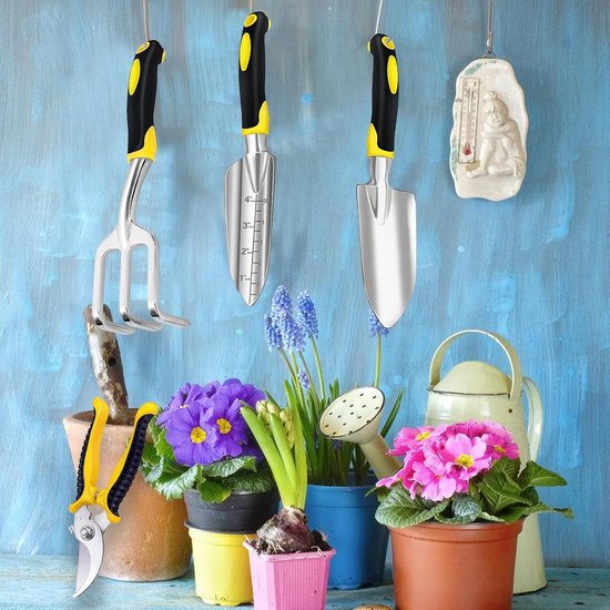 Set van 5 tuingereedschappen van gegoten aluminium - Tuingereedschapsset met troffel, troffel en hark voor het planten in de tuin van Loyal Panda — afbeelding 5