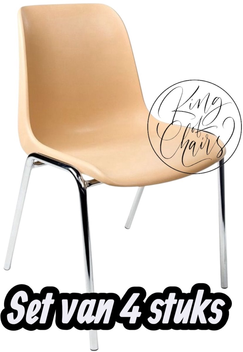 Kantinestoel Helene Beige -set van 4- verchroomd onderstel kantinestoel stapelstoel kuipstoel vergaderstoel tuinstoel kantine stoel stapel stoel tuin stoel kantinestoelen stapelstoelen kuipstoelen arenastoel schoolstoel bezoekersstoel Everardo