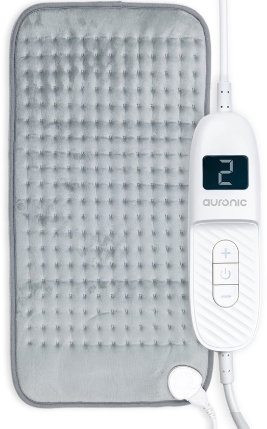Auronic Warmtekussen Elektrisch - XXL - 60x30cm - Nek en Schouders - Wasbaar - Heating Pad - Elektrisch Kussen - Grijs