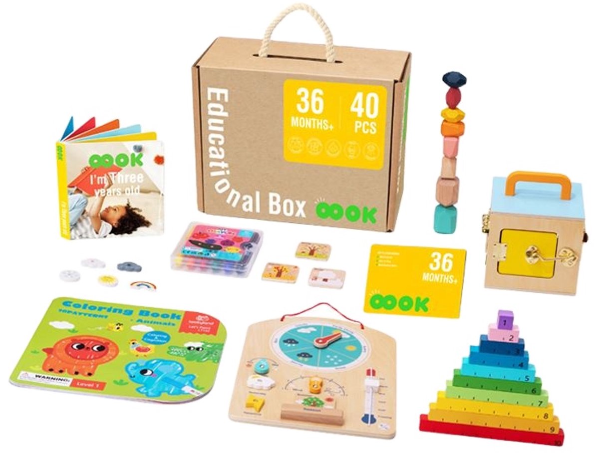 Educatieve speelgoedbox 36+ maanden - 40-delige kleuter Speelgoedset – Montessori Sensorisch Speelgoed – Montessori speelgoedbox - Ontwikkeling & Motoriek - Engelstalig