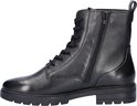 Zwarte leren veterboot, gezien vanaf de zijkant met rits. Met veters en een grove zool.