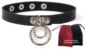 Choker met dubbele ring – Zwarte kunstleer Gothic Choker – Verstelbaar - Geschikt voor een hals omvang 40cm.